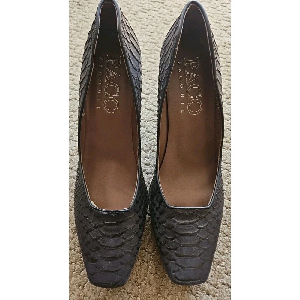 PACO GIL Black Leather Snake Platform Pumps Heels SZ 9.5 NEW